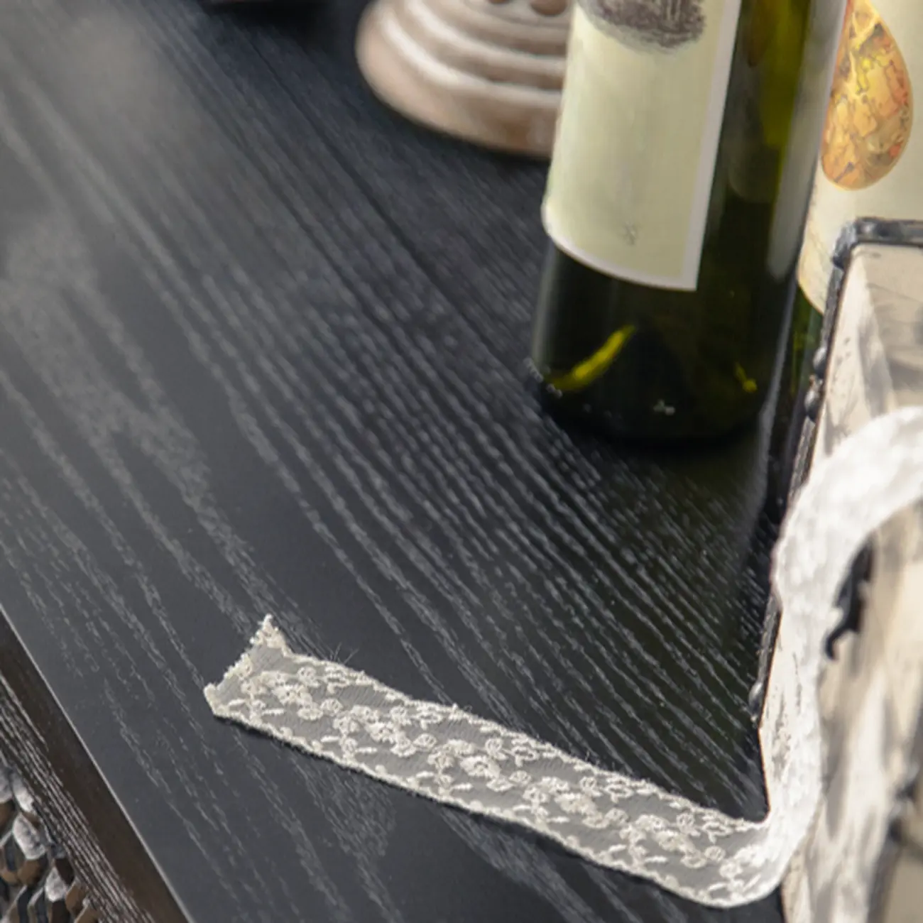 Artistic Pattern Wood Black Cabinet Sideboard in 3-Shelf