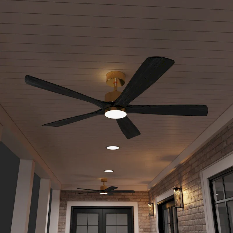 47-Inch Ceiling Fan with Wooden Blades and Dimmable LED Light - Black
