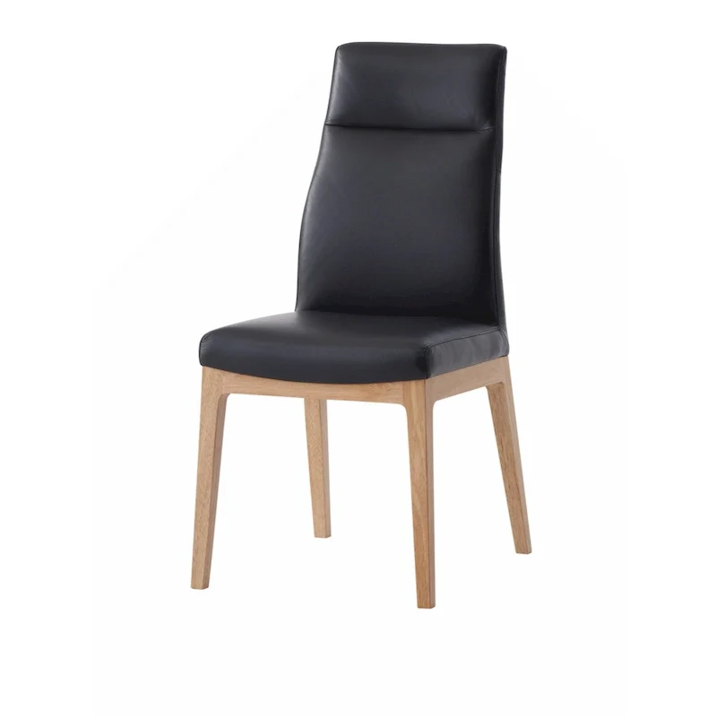 Side Chair (Set-2), Black Leather & Walnut Finish