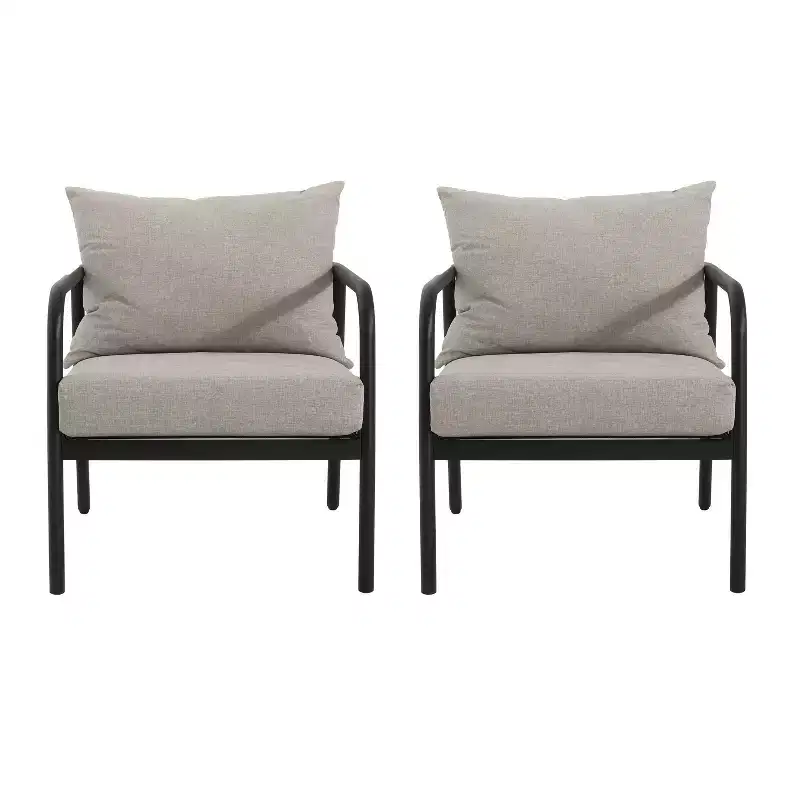 Christopher Knight Home 2pc Jansen Outdoor Patio Club Chair Aluminum Beige Black