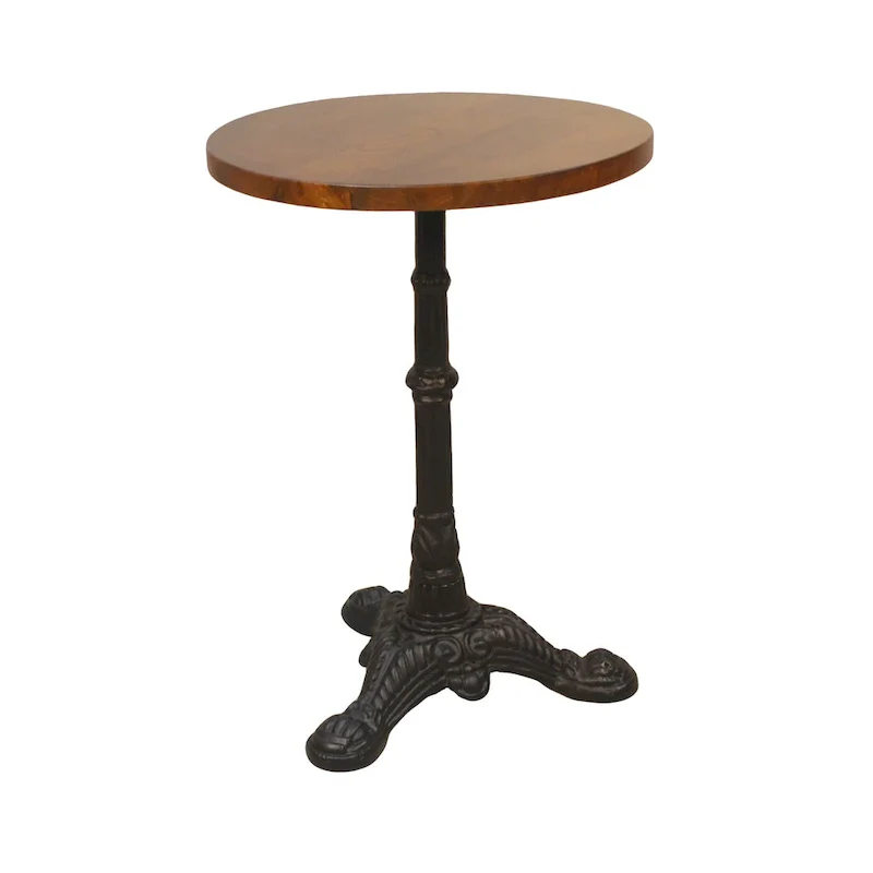 Chestnut / Black Mango Wood Top & Cast Iron Base Bistro Accent Side Table