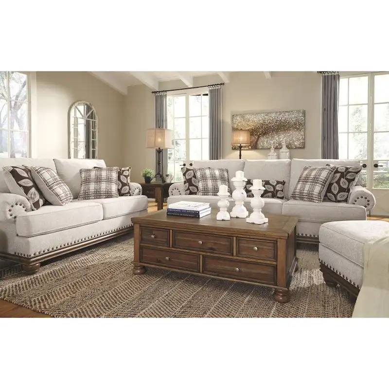 Harleson Traditional Wheat Brown Loveseat with Nailhead Trim