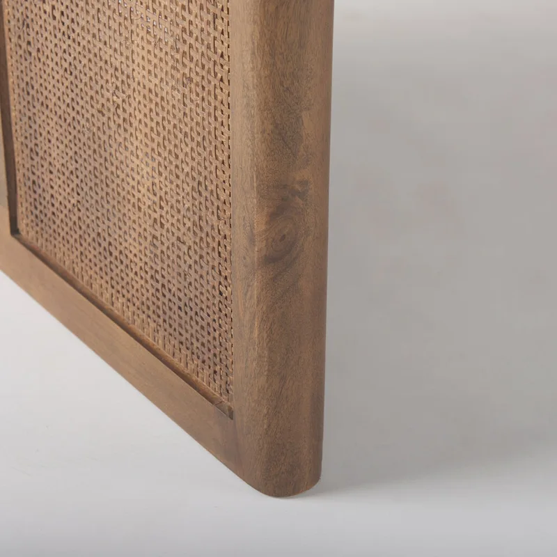 Grier Light Brown Solid Wood w/ Cane Accented Base Rectangular Dining Table