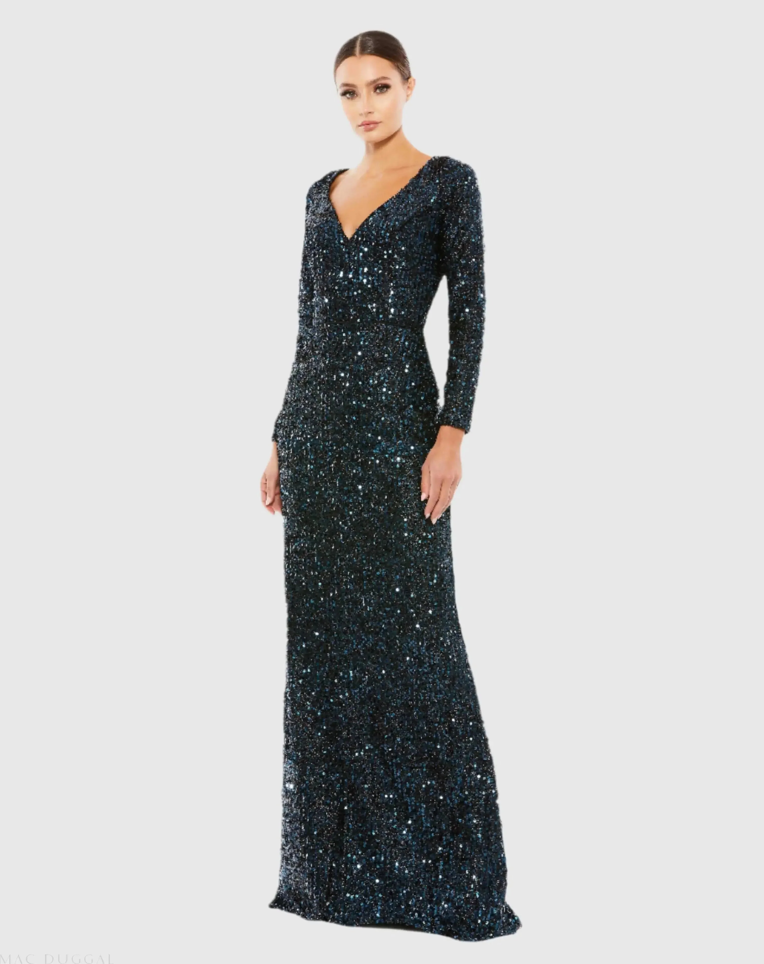 Long Sleeve Sequined Gown