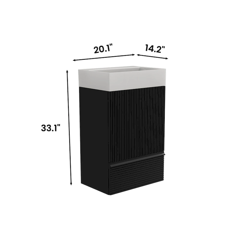Single Sink Bathroom Vanity, Modern Grille-patterned Freestanding Vanity With Hidden Handle, Wood Bathroom Cabinet