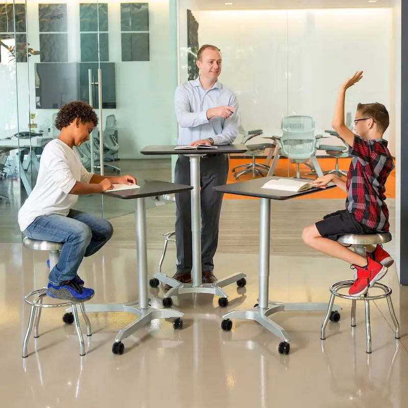 Espresso / White Pneumatic Sit-Stand Mobile Desk, Single User