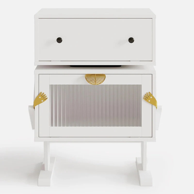 Nightstand with Rotating Drawer and LED Light Strip