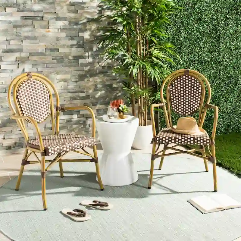 SAFAVIEH Rosen Parisian Bistro Stacking Grey Arm Chair (Set of 2) - 20W x 24D x 35H