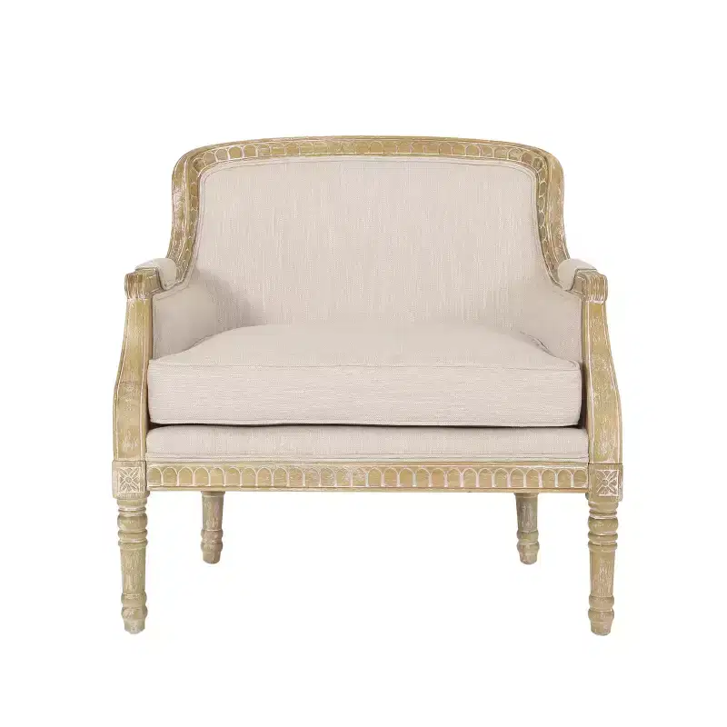 Upholstered Accent Chair, Comfy Armchair Club Chair with Weathered Rubberwood Frame - ModernLuxe