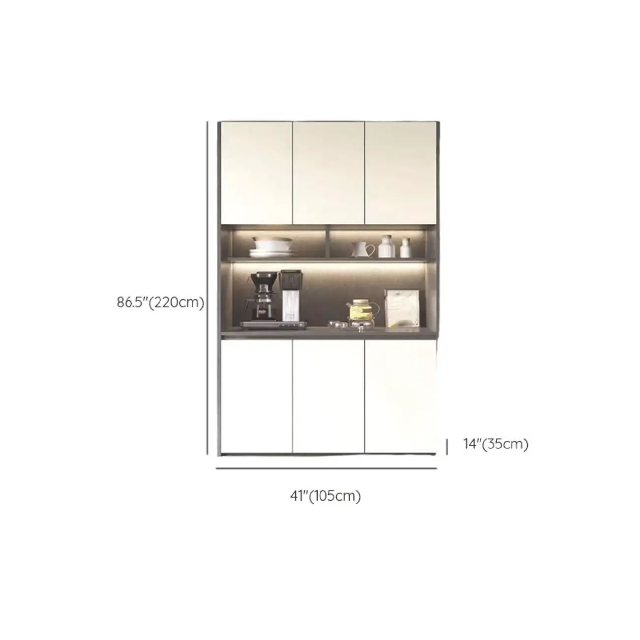 White Rectangular Multi-Shelves Glass Wood Wine Cabinet