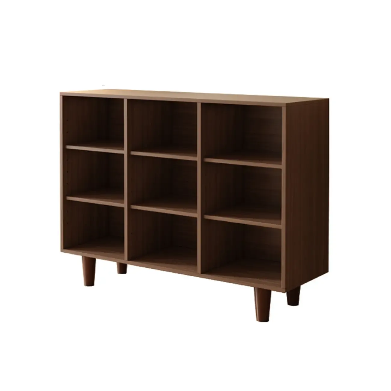 Wide 7-Shelf Modern Wooden Nut-Brown Open Bookcase