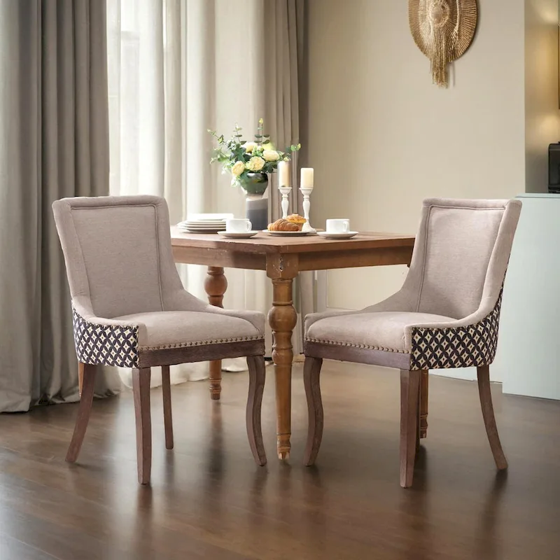 Upholstered Dining Chairs Set of 2 - High Back Fabric Side Chairs with Solid Wood Legs, Bronze Nailhead Trim, Mid-Century Modern Style, 300lbs Capacity