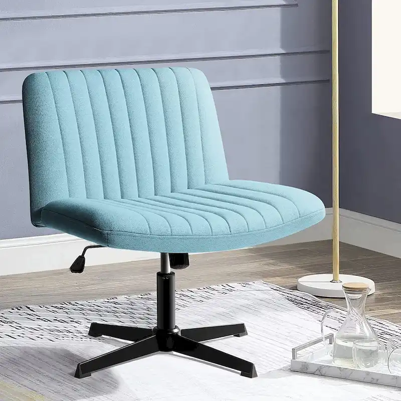 Blue / Beige Armless Fabric Swivel Office Chair, No Wheels, Single