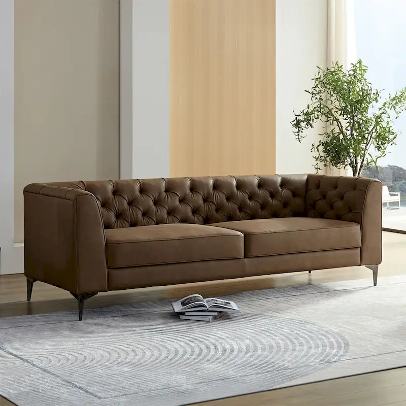 Modern Faux Leather Sofa with Metal Feet