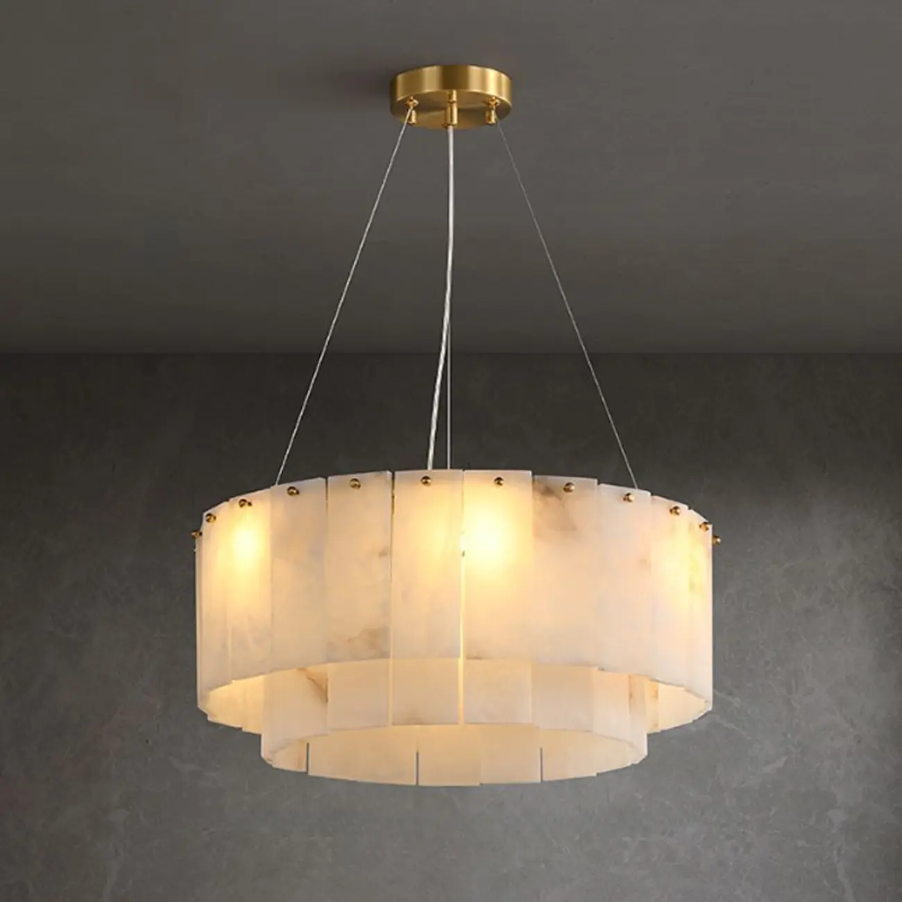 White Circular Alabaster Modern Ring Chandelier Light