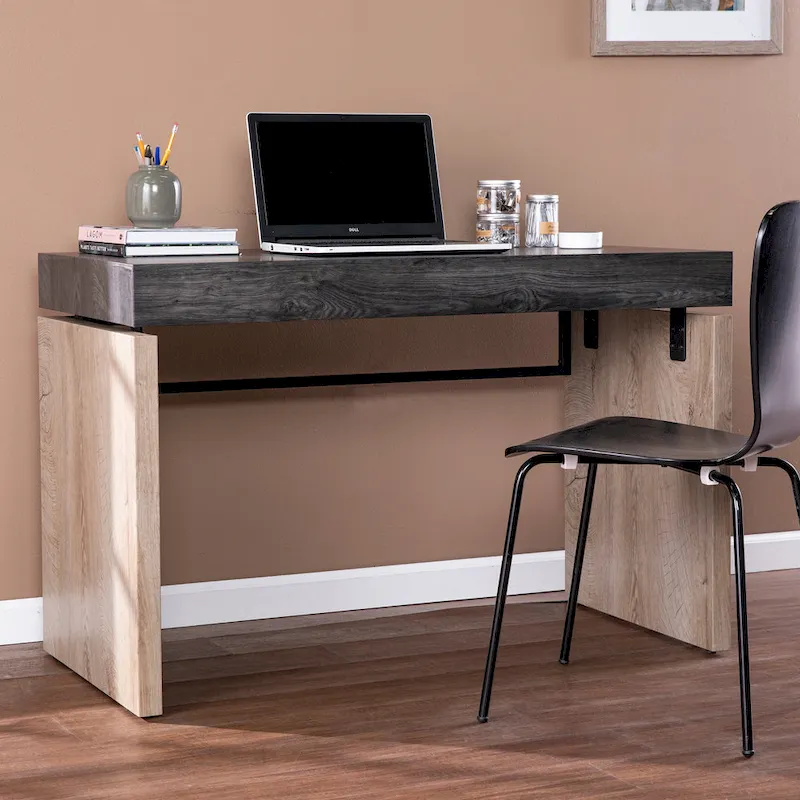 Black & Natural Two-Tone Writing Desk with Metal Legs – 1-Person