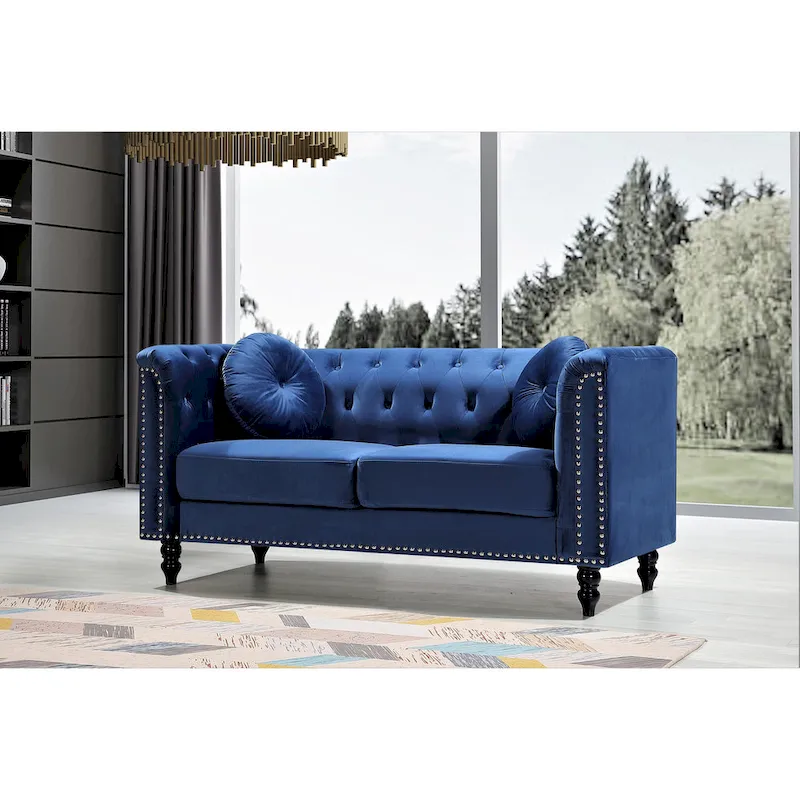 Calvin Classic Velvet Kittleson Nailhead Chesterfield Loveseat
