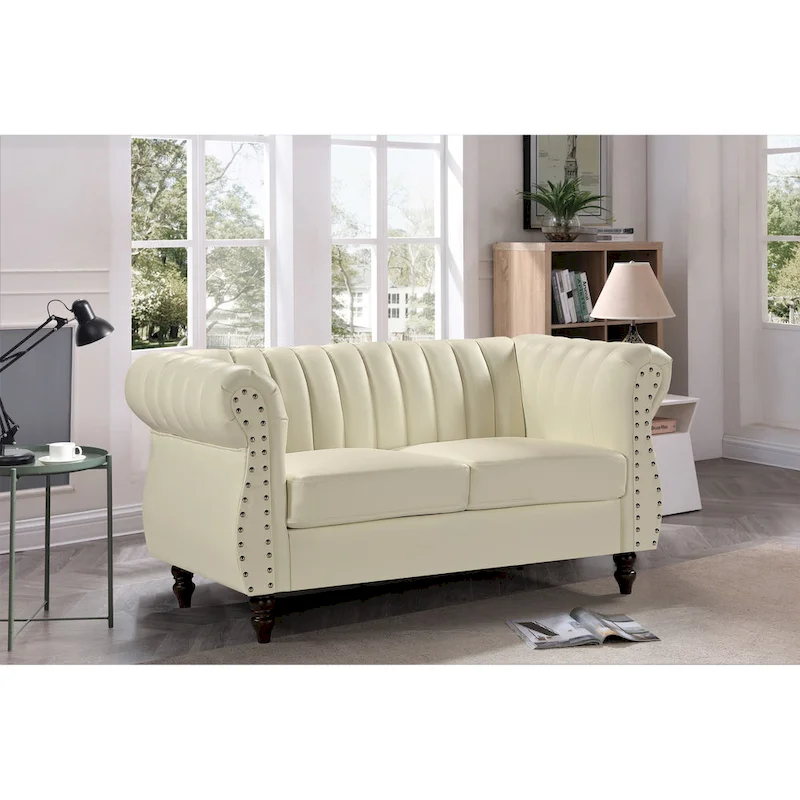 Capri Faux Leather Chesterfield Rolled Arm Loveseat