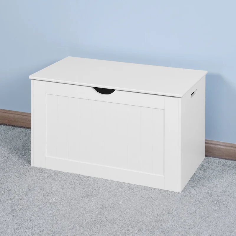 White Lift Top Entryway Storage Cabinet with 2 Safety Hinge, Wooden Toy Box, suitable for Living Room