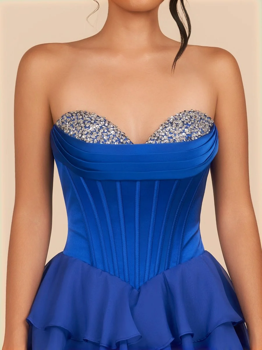 Royal Blue - Strapless A Line Ruffles Homecoming Dress With Beading