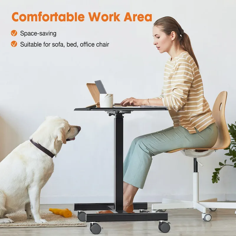 Modern Adjustable Standing Desk with Lockable Wheels and Gas Spring Lift for Home Office or Small Spaces
