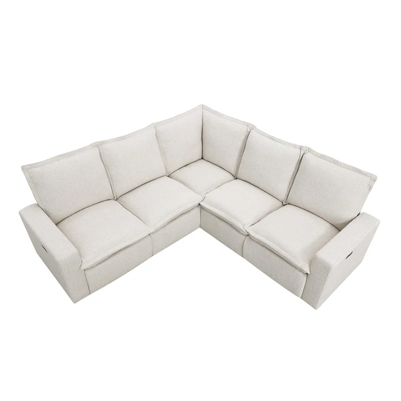 Linen L-Shaped Sectional Sofa with Power Recliners & USB