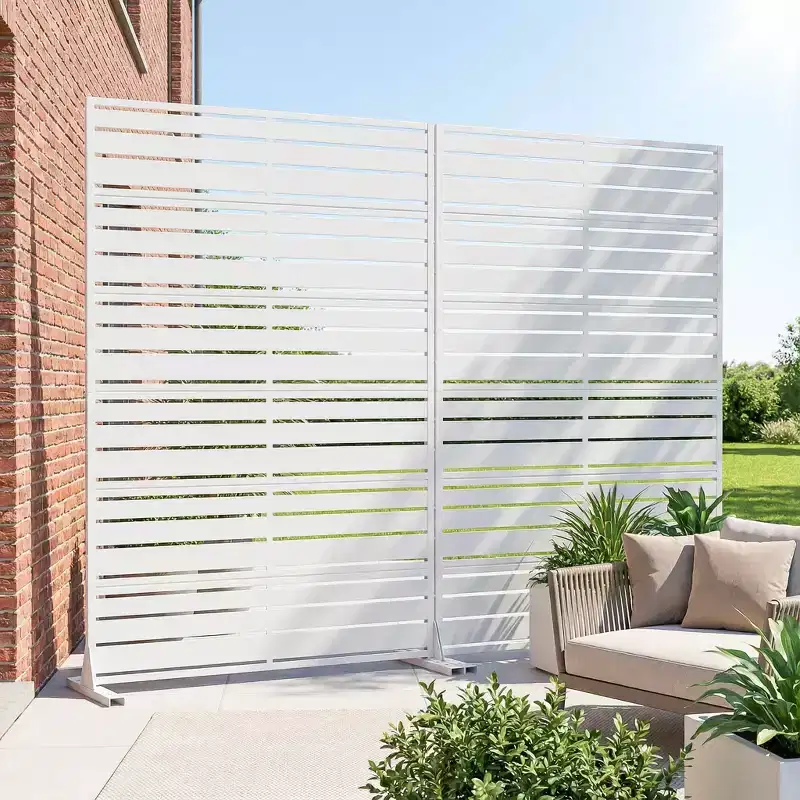 MAYEERTY Benjamin Wide-Narrow A Louvered White Galvanized Steel Room Divider, 72x47x16, 6-Piece Double-Sided Screen