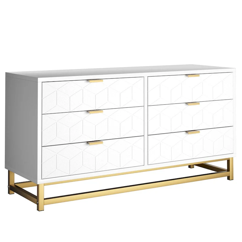 6-Drawer Dresser with Metal Legs & Patterned Fronts, 47.2