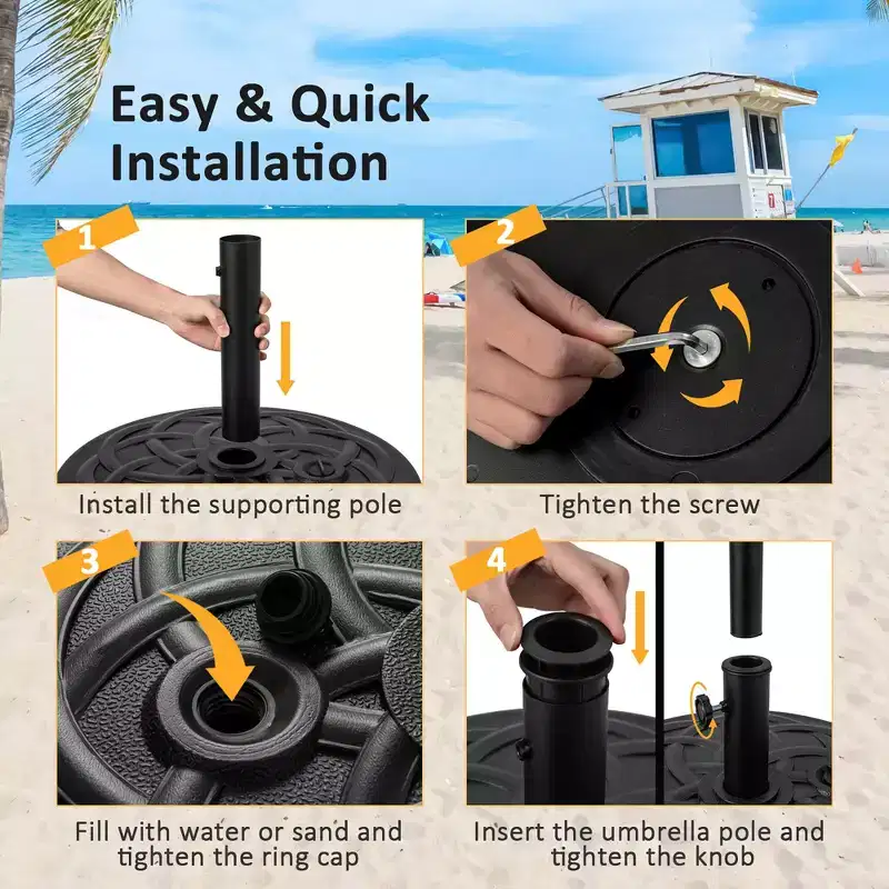 Costway 22'' Patio Fillable Round Umbrella Base Stand Water/Sand Fit Pole 1.5'' & 1.9''