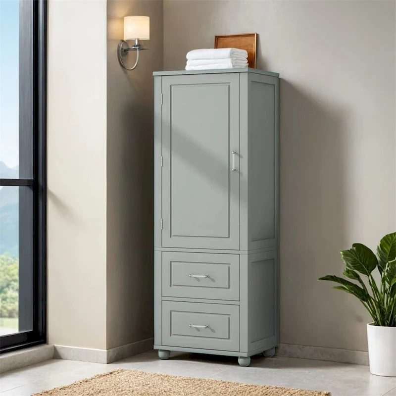 Tall Bathroom Storage Cabinet with Drawers and Adjustable Shelves