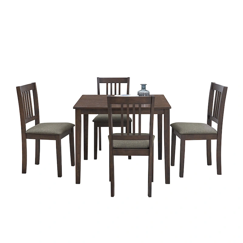 Modern 5-Piece Dining Set with Square Table & 4 Slat Back Upholstered Chairs
