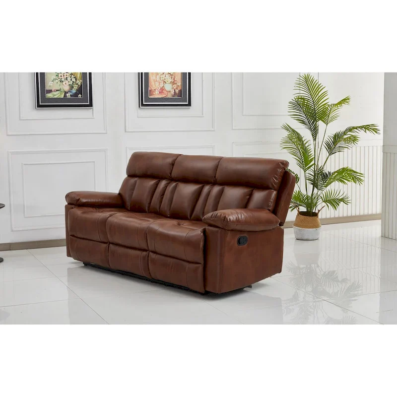 Faux Leather Manual Reclining 3-Seater Sofa (Orange)