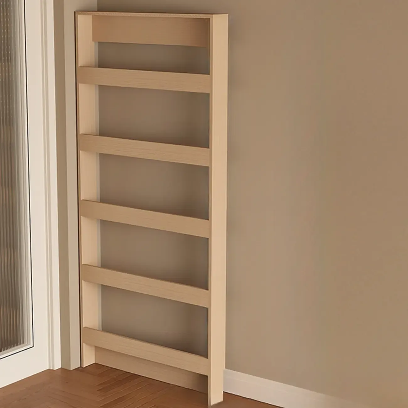 Slim Black 5-Tier Open Back Wood Bookcase with Cabinet