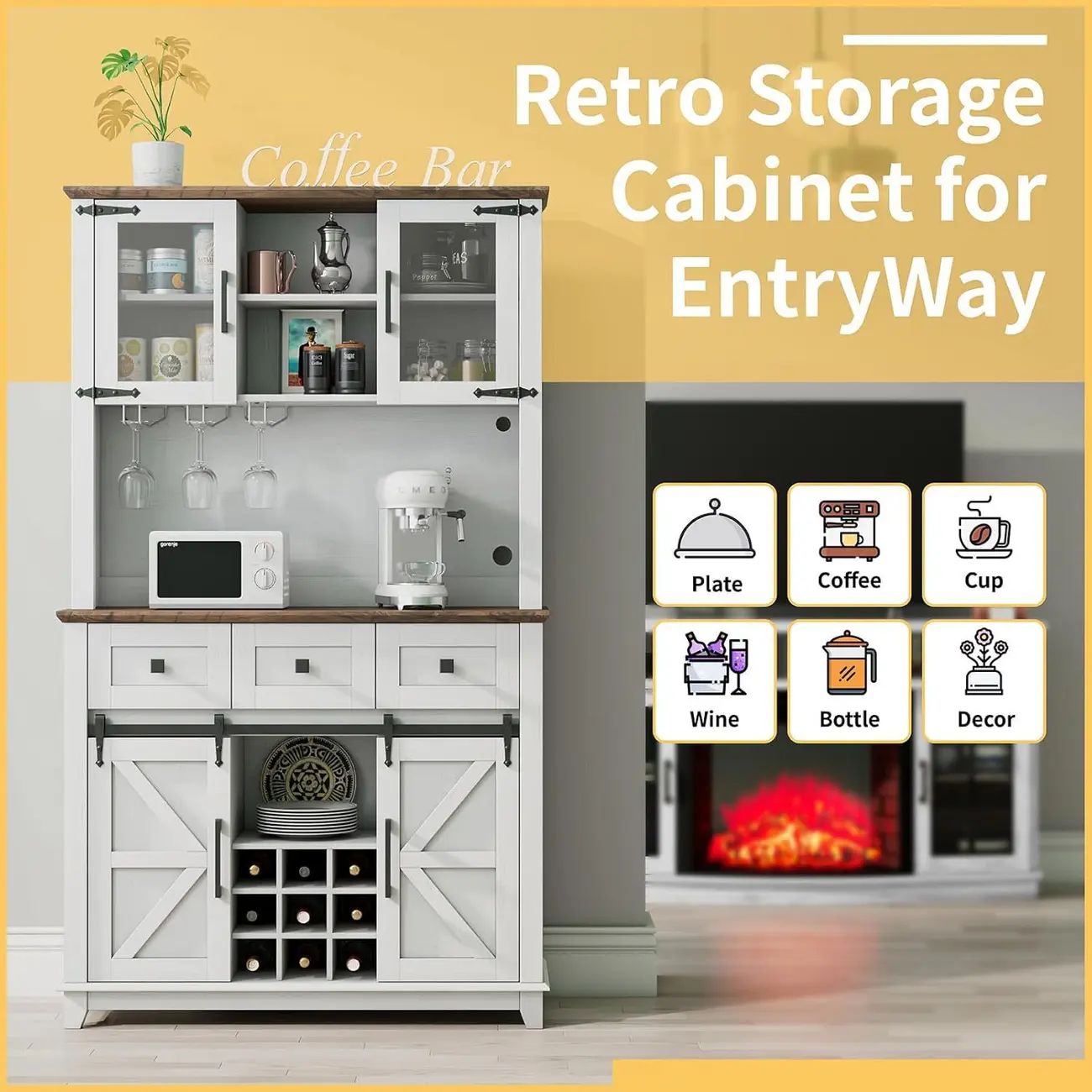 Led Lights Farmhouse Style Large Capacity Wine Cabinet