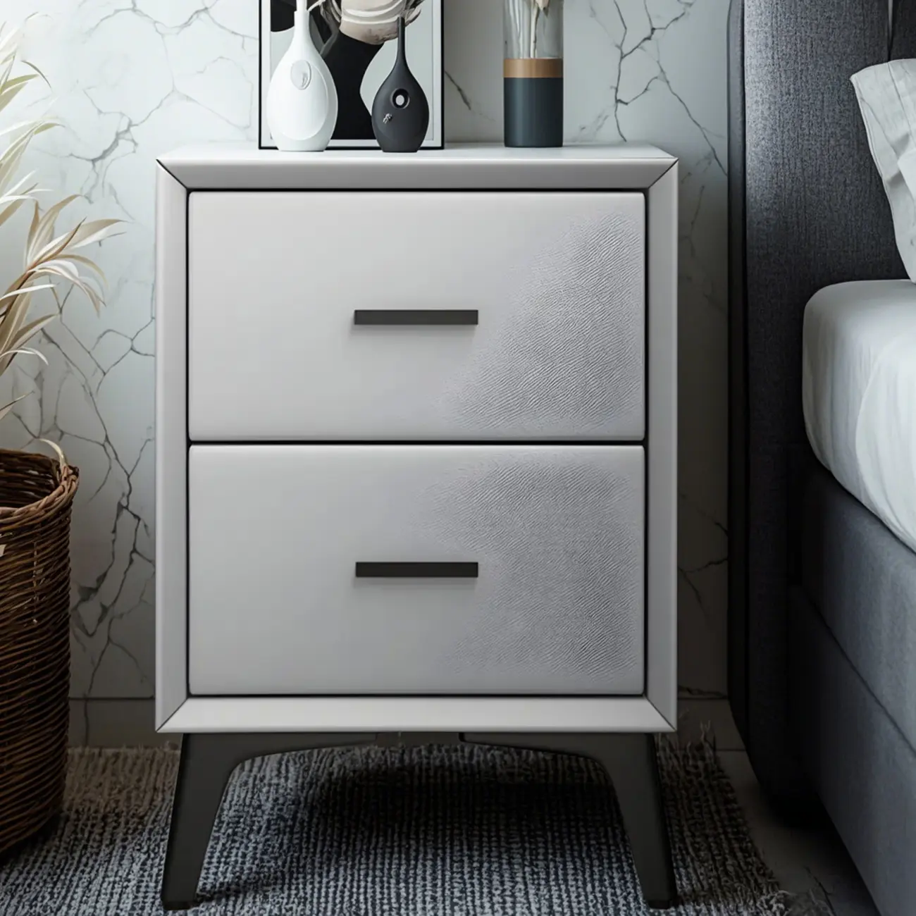 Modern White Metal Bedside Table with 2 Drawers