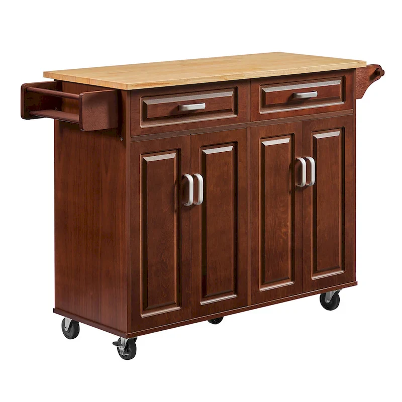 Mobile Kitchen Island Cart With 2 Drawers and 4 Swivel Casters