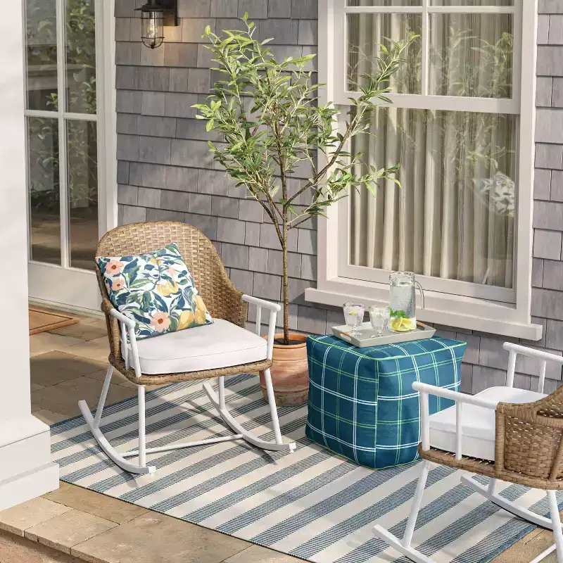 Steel and Wicker Windsor Rust Resistant Outdoor Rocking Patio Chair White - Threshold™ designed with Studio McGee
