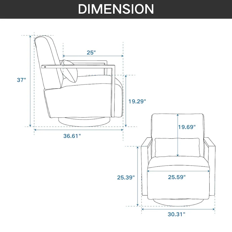 30.3W Swivel Modern Upholstered Accent Chair with Solid Wood Armrests