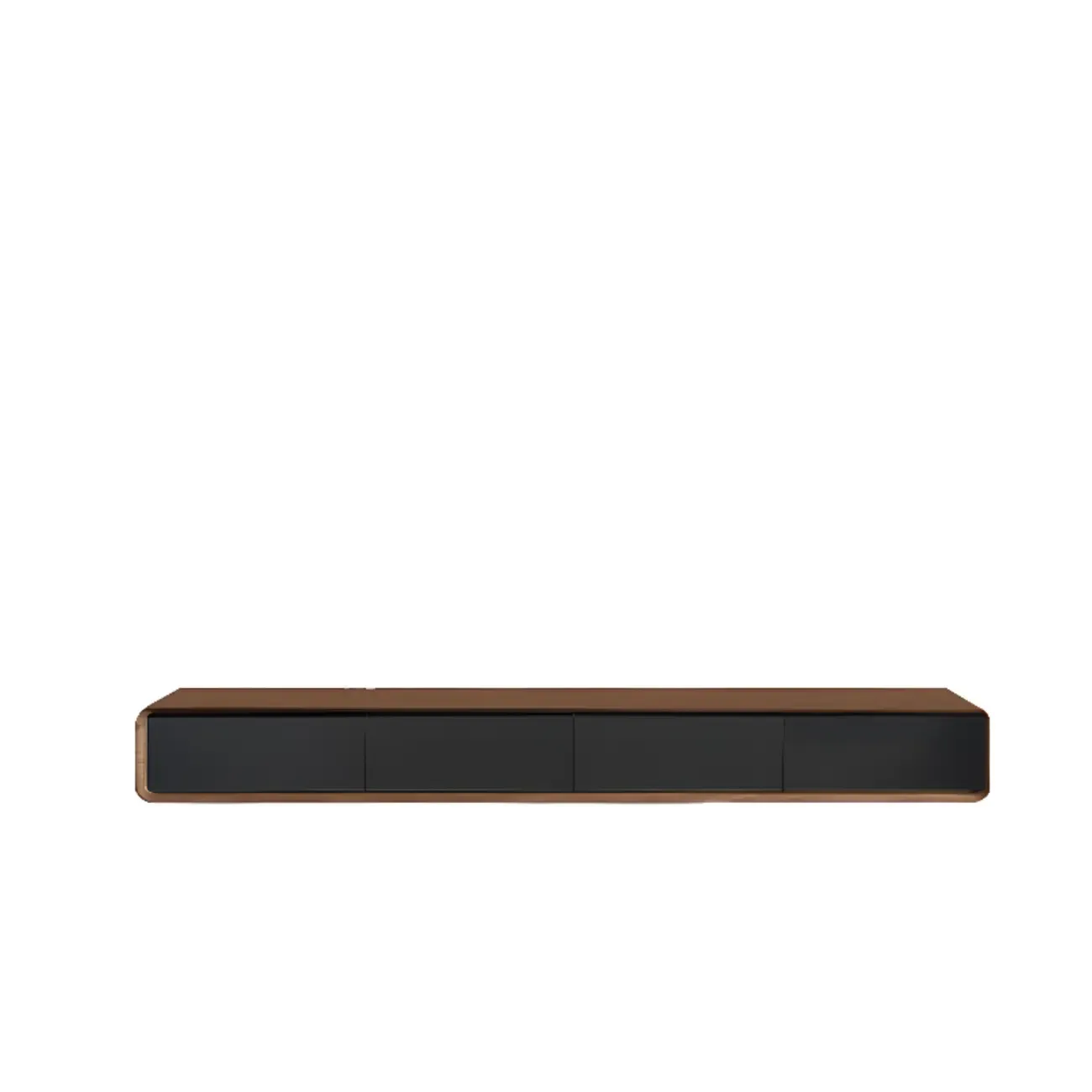 Walnut-Black Wood Drawers Floating Mount TV Stand Wall-Mounted