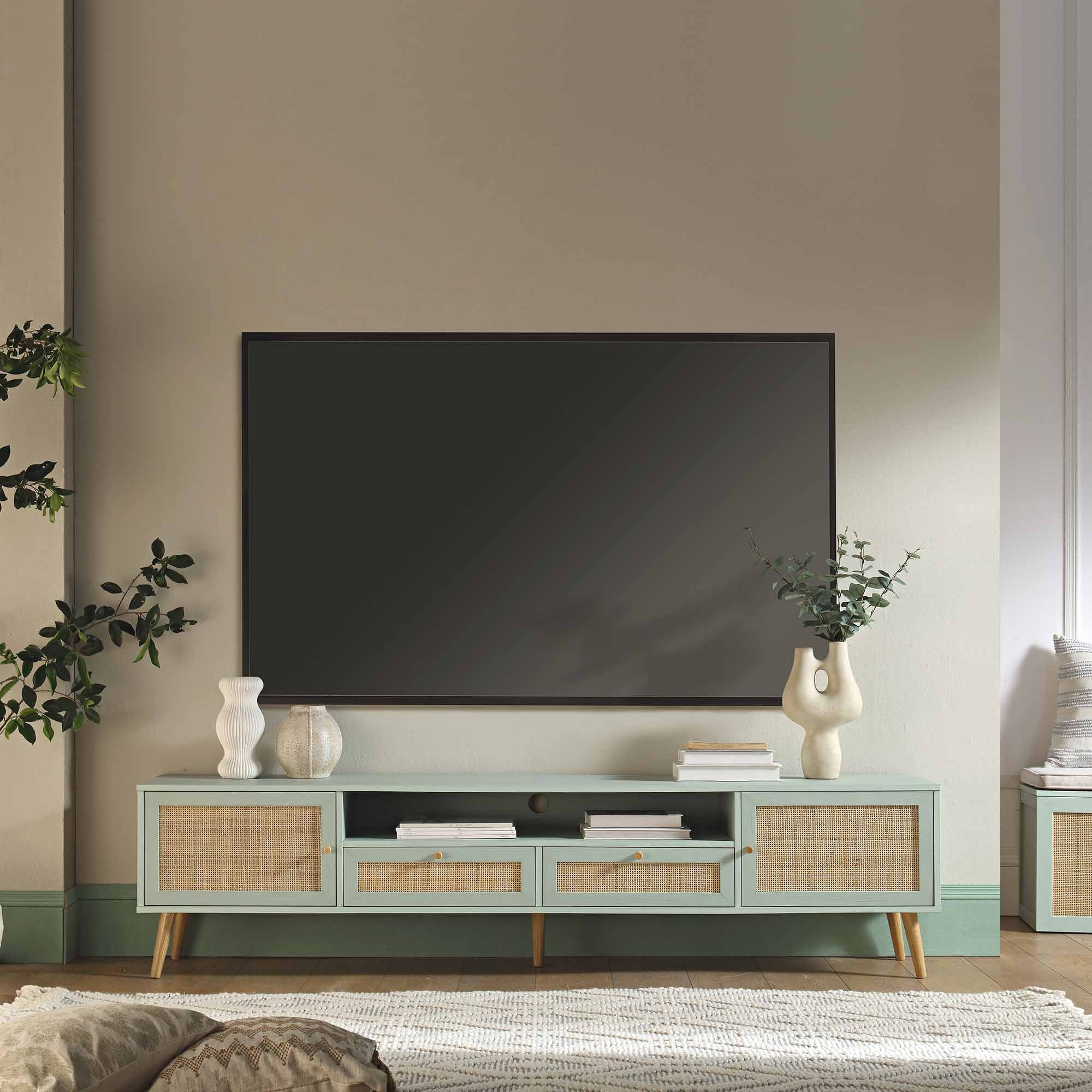 Woven Rattan 79in. Wide TV Unit, Mint