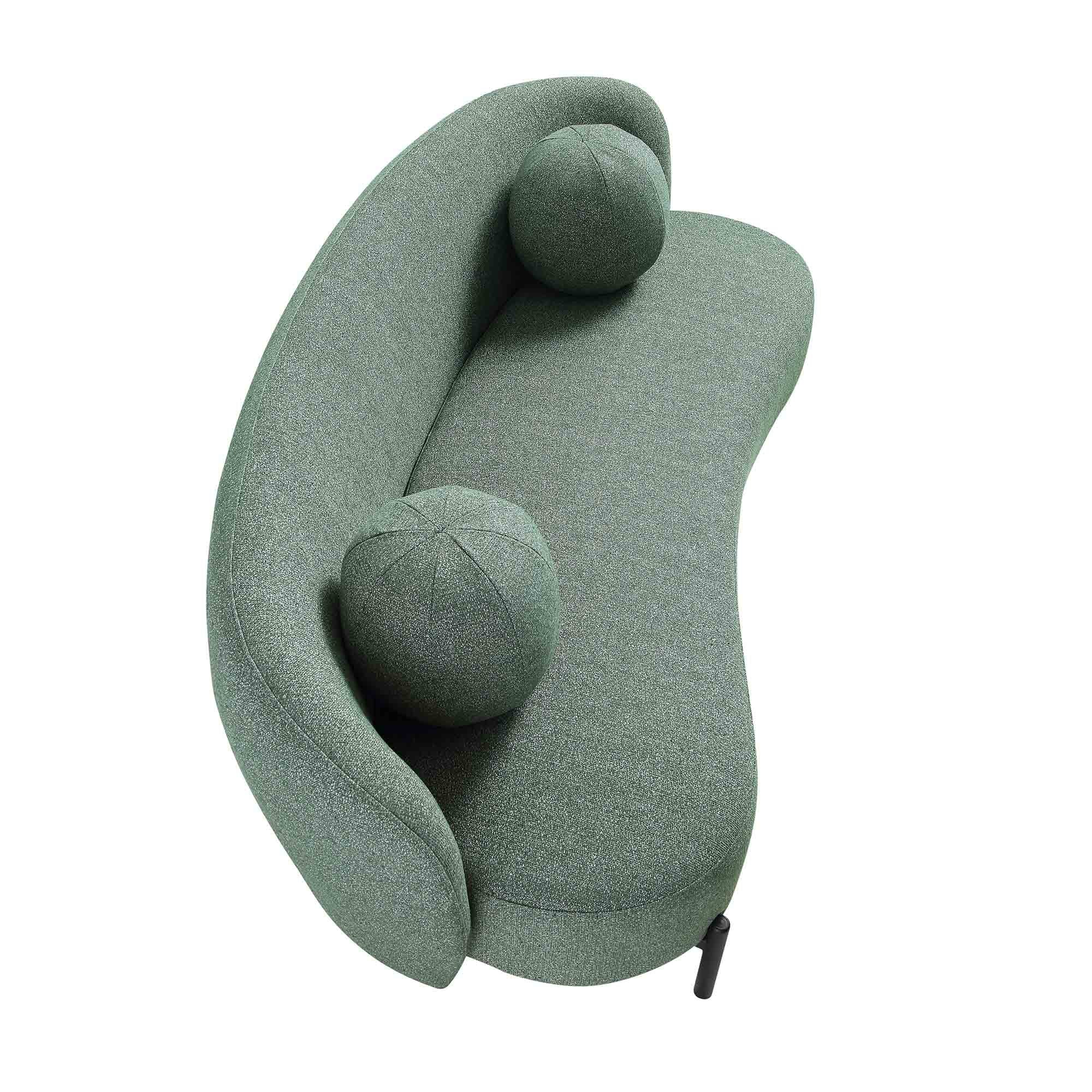 3-Seater Curved Sofa with Ball Cushions, Spruce Green Textured Fabric