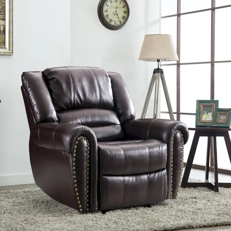 2-Color Classic Breathable Leather Manual Recliner with Nailhead Detail & Steel Frame for 1
