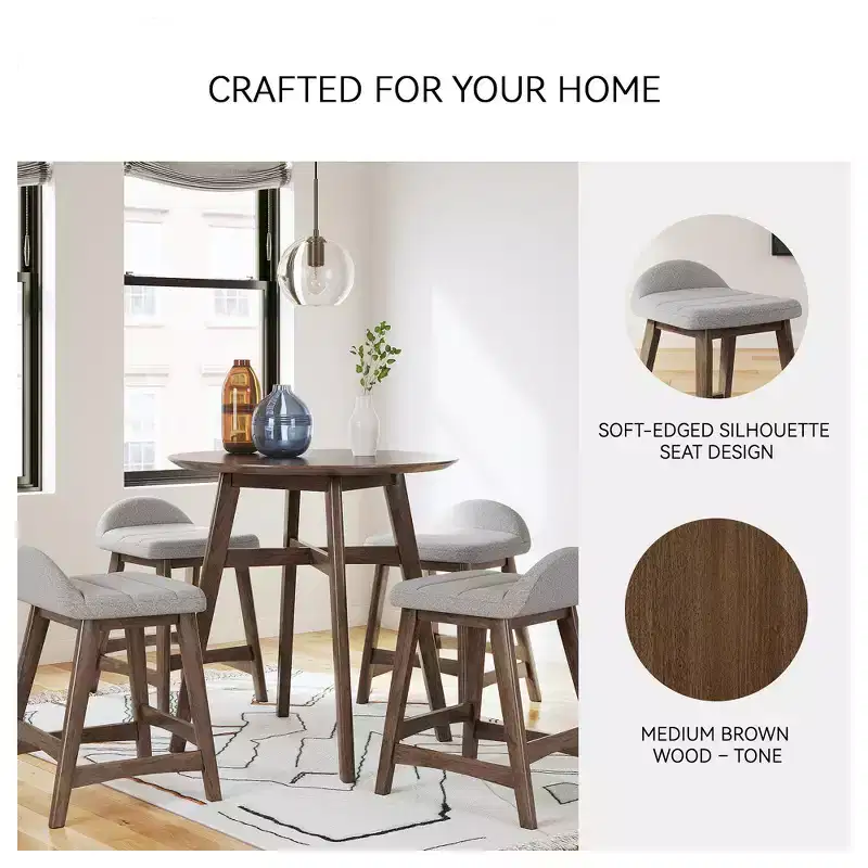 Signature Design by Ashley Lyncott Counter Height Upholstered Barstool with Foam Cushion, Set of 2, Light Gray