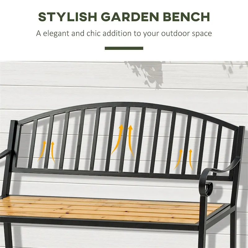 Outsunny 50  Wood Garden Bench with Backrest and Steel Frame