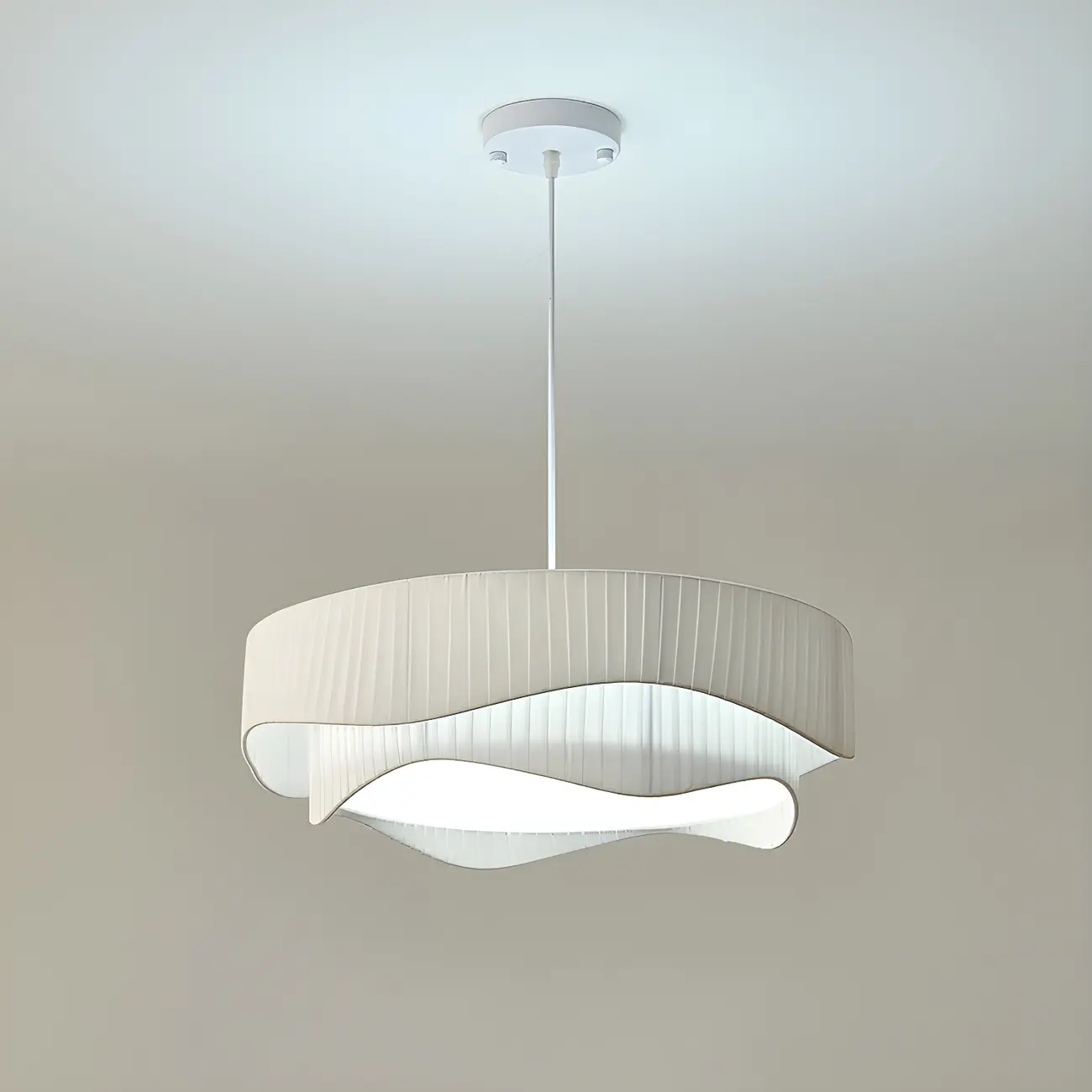 Modern White Tier Fabric Drum Chandelier with Adjustable Height