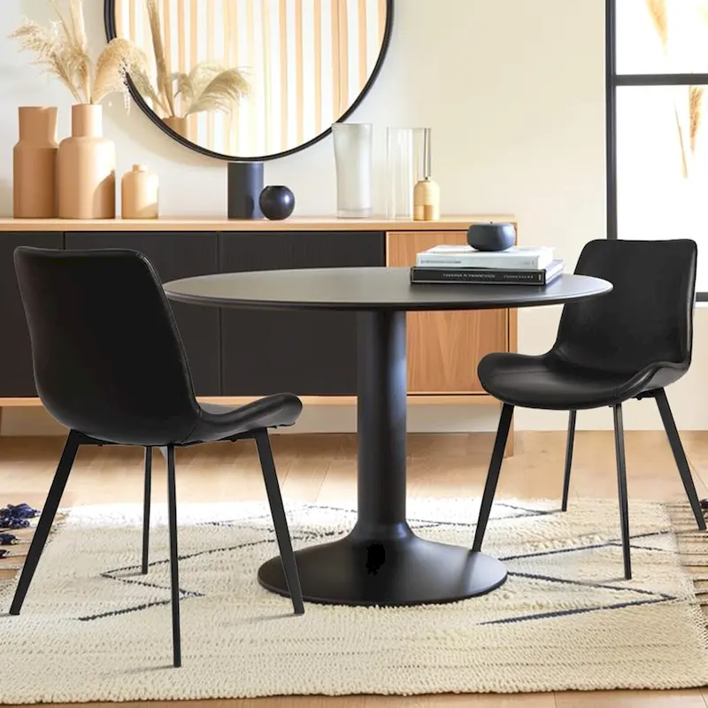 CangLong Mid Century Dining Chairs with Soft PU Leather Cushion Seat&Metal Legs,Set of 2,Black