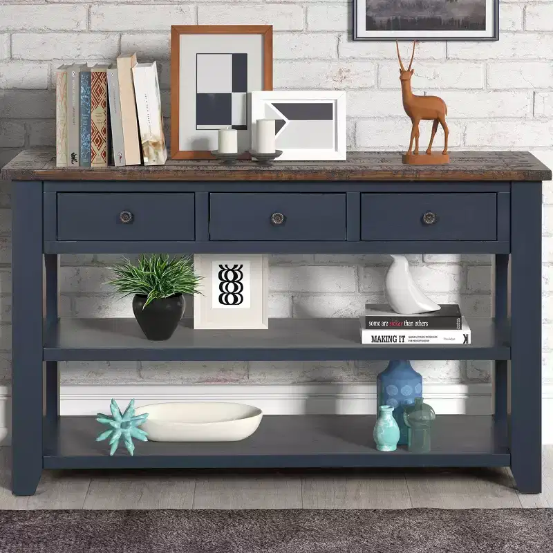48 Vintage Console Table with Storage, Modern Sofa Table with Solid Wood Top for Entryway, Living Room, or Hallway-Panipeachy