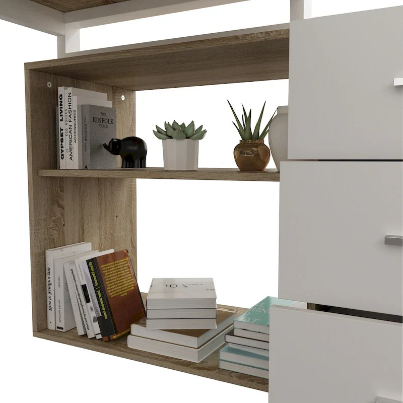 Timechee 55-inch L Shaped Office Computer Desk w/ Drawers, Wood