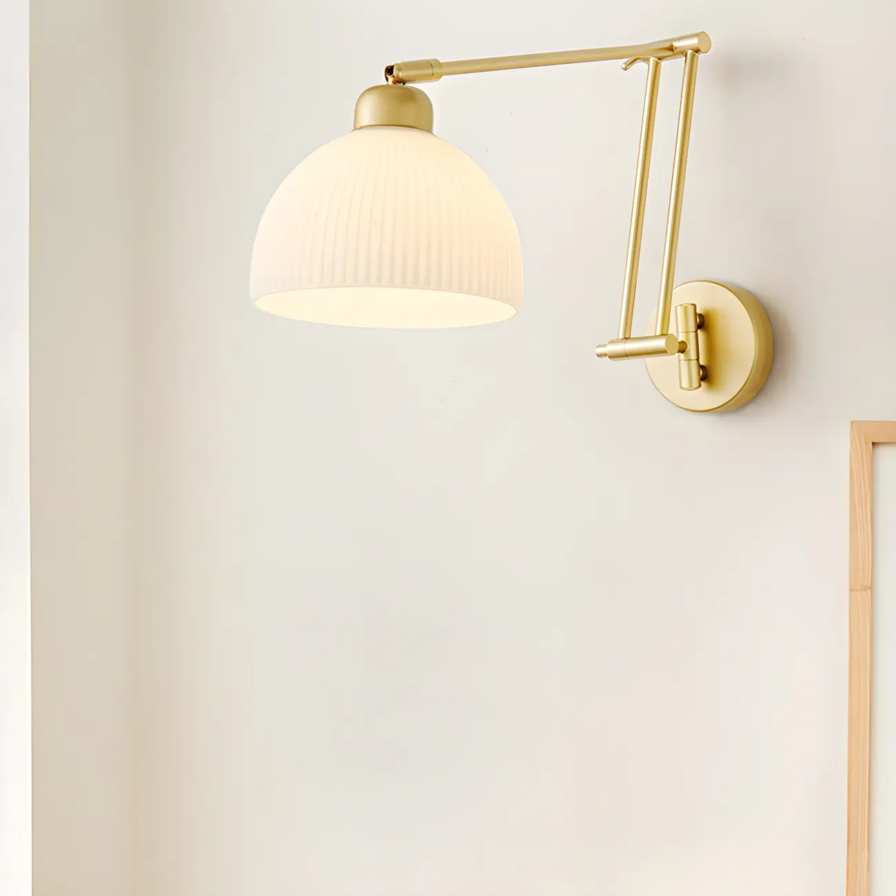 Modern Gold Adjustable Swing Arm Wall Light with White Shade
