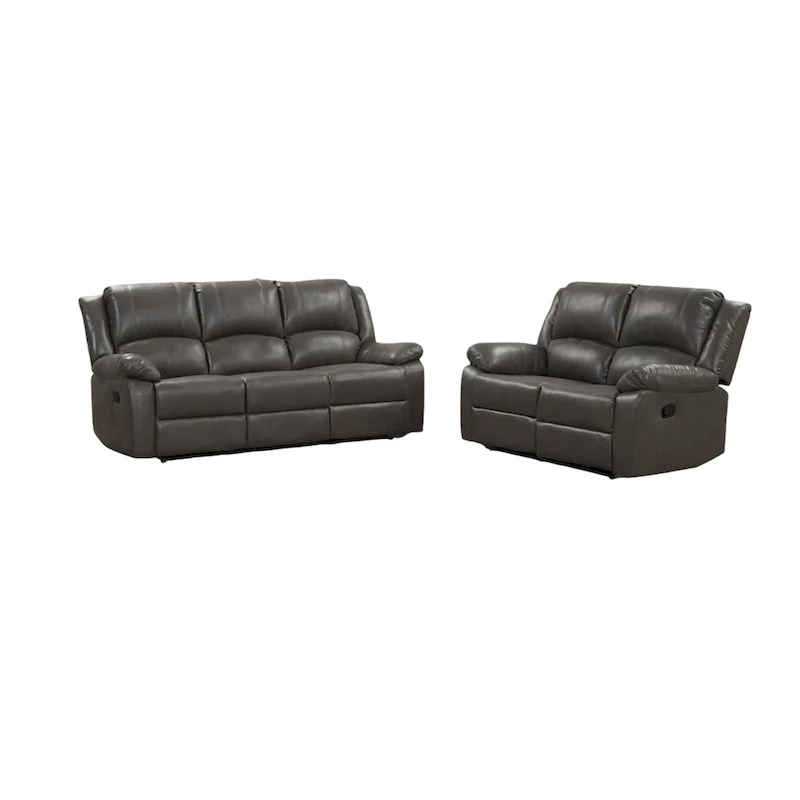 Lizzy Sofa and Loveseat Set, Manual Reclining, Solid Wood, Gray Leather